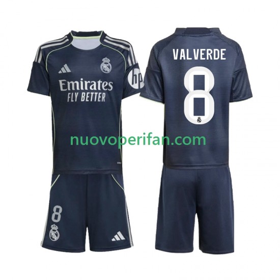 Maglie da Calcio Real Madrid Valverde 8 Bambino Trasferta Tenuta 2025-2026 Maniche Corte