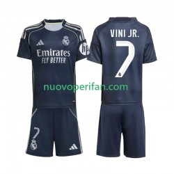 Maglie da Calcio Real Madrid Vinicius Junior 7 Bambino Trasferta Tenuta 2025-2026 Maniche Corte