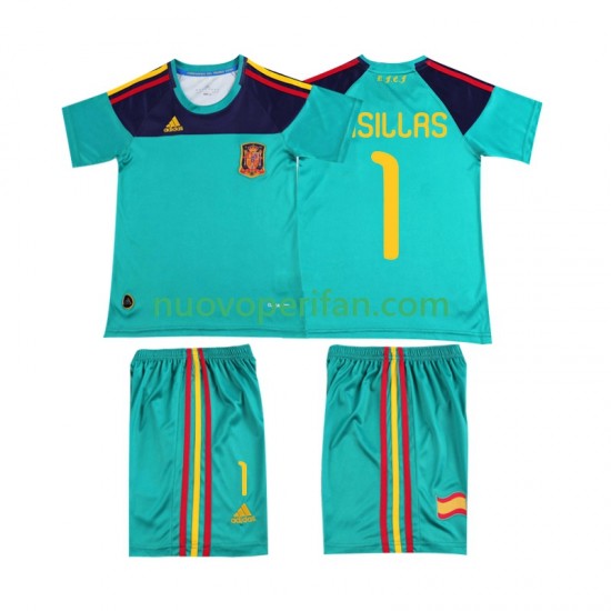 Maglie da Calcio Spagna Casillas 1 Retro Bambino Prima Tenuta 2010 Maniche Corte