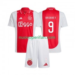 Maglie da Calcio AFC Ajax Brian Brobbey 9 Bambino Prima Tenuta 2024-2025 Maniche Corte
