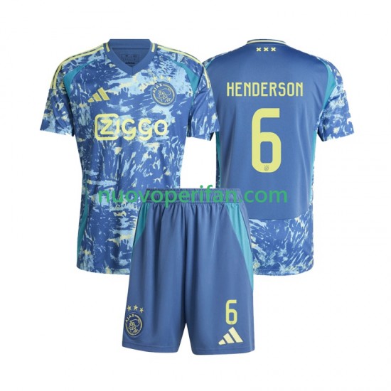Maglie da Calcio AFC Ajax Henderson 6 Bambino Trasferta Tenuta 2024-2025 Maniche Corte