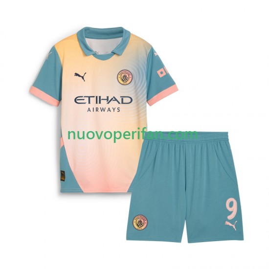 Maglie da Calcio Manchester City Haaland 9 Bambino Quarta Tenuta 2024-2025 Maniche Corte