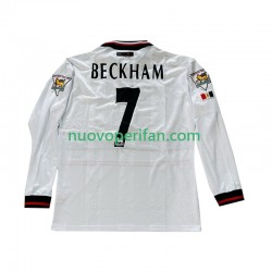 Maglie da Calcio Manchester United Beckham 7 Retro Uomo Trasferta Tenuta 1998 1999 Maniche Lunghe