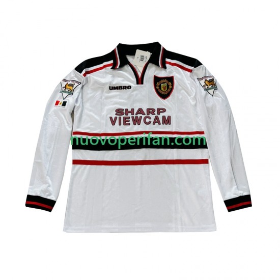 Maglie da Calcio Manchester United Beckham 7 Retro Uomo Trasferta Tenuta 1998 1999 Maniche Lunghe