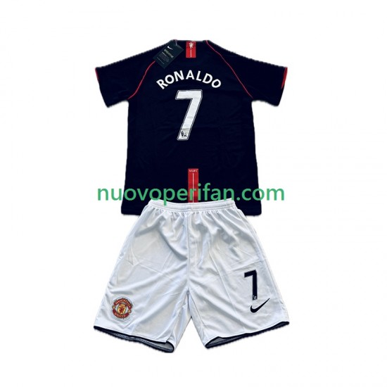Maglie da Calcio Manchester United Cristiano Ronaldo 7 2007 Retro Bambino Trasferta Tenuta 2008 Maniche Corte