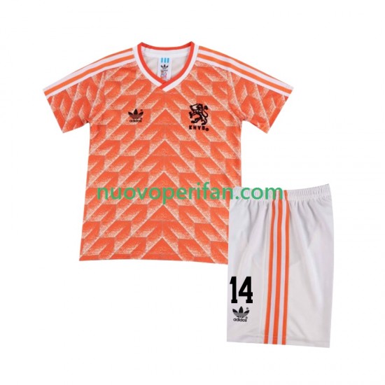 Maglie da Calcio Paesi Bassi Cruyff 14 1988 Retro Bambino Prima Tenuta Maniche Corte
