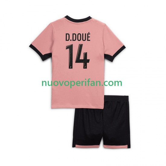 Maglie da Calcio Paris Saint-Germain Desire Doue 14 Bambino Alternativa Tenuta 2024-2025 Maniche Corte