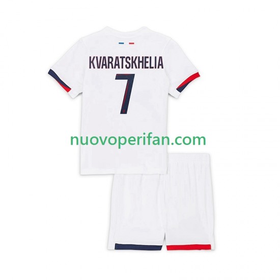Maglie da Calcio Paris Saint-Germain Khvicha Kvaratskhelia 7 Bambino Trasferta Tenuta 2024-2025 Maniche Corte