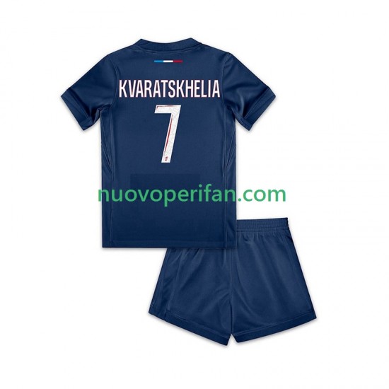 Maglie da Calcio Paris Saint-Germain Khvicha Kvaratskhelia 7 Bambino Prima Tenuta 2024-2025 Maniche Corte
