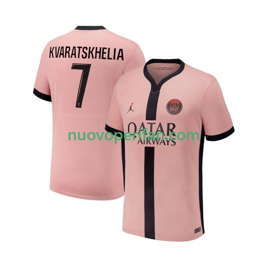 Maglie da Calcio Paris Saint-Germain Khvicha Kvaratskhelia 7 Uomo Alternativa Tenuta 2024-2025 Maniche Corte