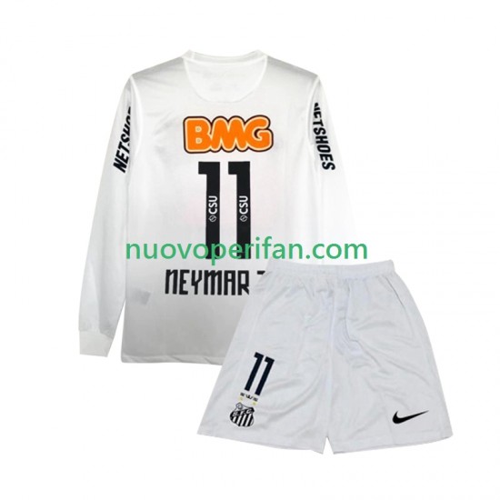 Maglie da Calcio Santos FC Neymar JR 11 2012 Retro Bambino Prima Tenuta 2011 Maniche Lunghe