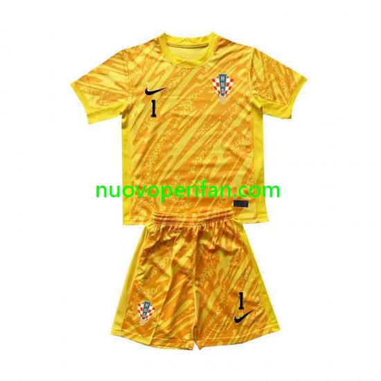 Maglie da Calcio Croazia DOMINIK LIVAKOVIC 1 Portiere Bambino Prima Tenuta Euro 2024 Maniche Corte