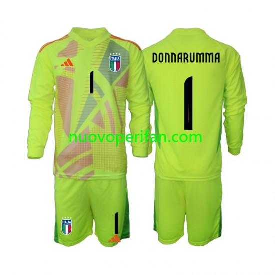 Maglie da Calcio Italia Donnarumma 1 Portiere Bambino Prima Tenuta Euro 2024 Maniche Lunghe