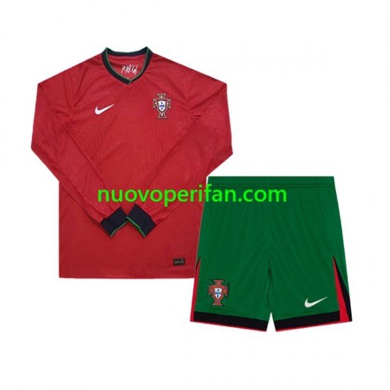 Maglie da Calcio Portogallo Bambino Prima Tenuta Euro 2024 Maniche Lunghe