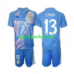 Maglie da Calcio Real Madrid Andriy Lunin 13 Portiere Bambino Prima Tenuta 2024-2025 Maniche Corte