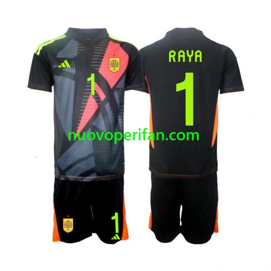 Maglie da Calcio Spagna David Raya 1 Portiere Bambino Trasferta Tenuta Euro 2024 Maniche Corte