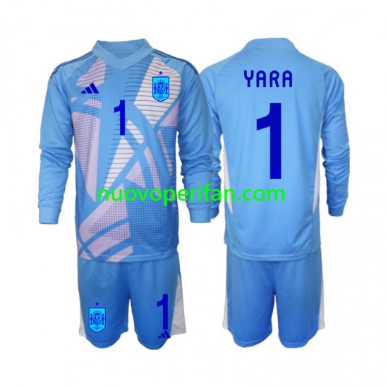 Maglie da Calcio Spagna David Raya 1 Portiere Bambino Prima Tenuta Euro 2024 Maniche Lunghe