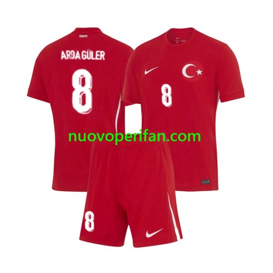 Maglie da Calcio Turchia Arda Guler 8 Bambino Trasferta Tenuta Euro 2024 Maniche Corte