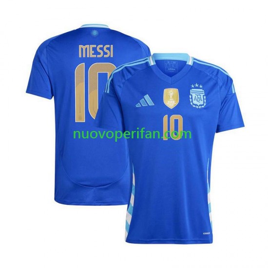 Maglie da Calcio Argentina Lionel Messi 10 Copa America Uomo Trasferta Tenuta 2024 Maniche Corte
