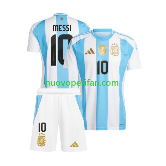 Maglie da Calcio Argentina Lionel Messi 10 Copa America Bambino Prima Tenuta 2024 Maniche Corte