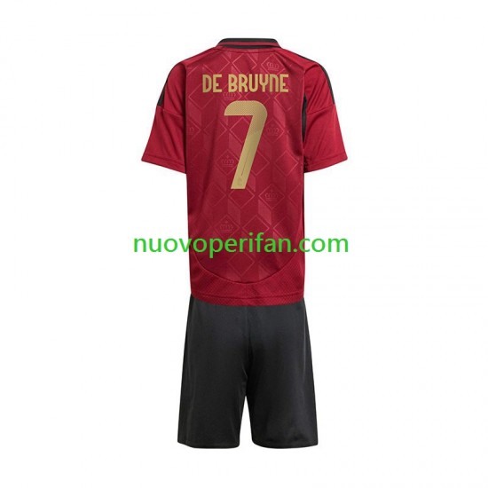 Maglie da Calcio Belgio De Bruyne 7 Bambino Prima Tenuta Euro 2024 Maniche Corte