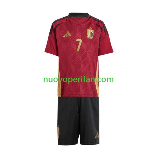Maglie da Calcio Belgio De Bruyne 7 Bambino Prima Tenuta Euro 2024 Maniche Corte