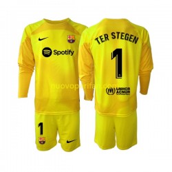Maglie da Calcio FC Barcelona Ter Stegen 1 Portiere Bambino Quarta Tenuta 2022-2023 Maniche Lunghe