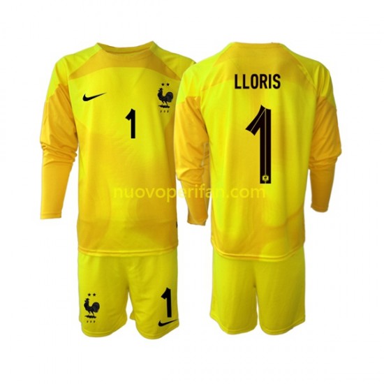 Maglie da Calcio Francia Hugo Lloris 1 Portiere Bambino Alternativa Tenuta Mondiali 2022 Maniche Lunghe