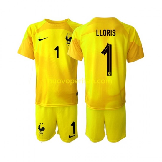 Maglie da Calcio Francia Hugo Lloris 1 Portiere Bambino Alternativa Tenuta Mondiali 2022 Maniche Corte