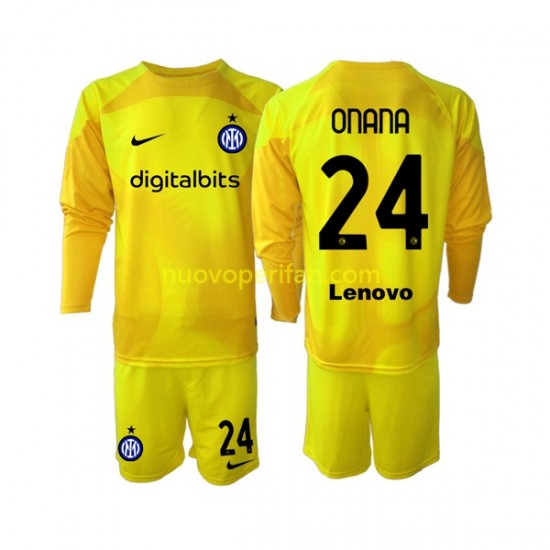 Maglie da Calcio Inter Milan Andre Onana 24 Portiere Bambino Trasferta Tenuta 2022-2023 Maniche Lunghe