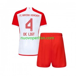 Maglie da Calcio FC Bayern München Matthijs de Ligt 4 Bambino Prima Tenuta 2023-2024 Maniche Corte