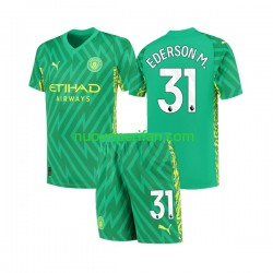 Maglie da Calcio Manchester City Ederson Moraes 31 Portiere Bambino Prima Tenuta 2023-2024 Maniche Corte