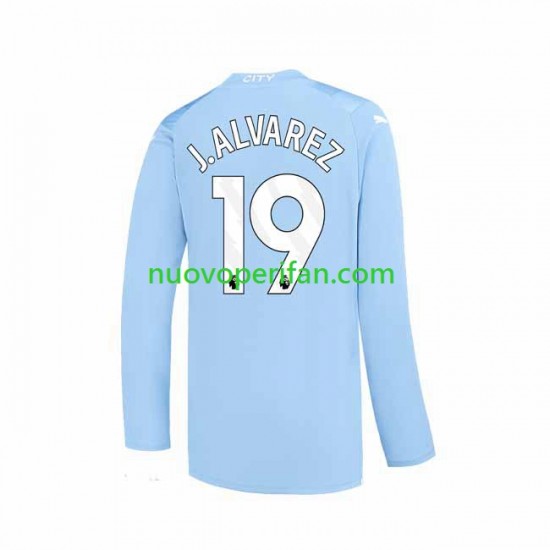 Maglie da Calcio Manchester City J. ALVAREZ 19 Uomo Prima Tenuta 2023-2024 Maniche Lunghe