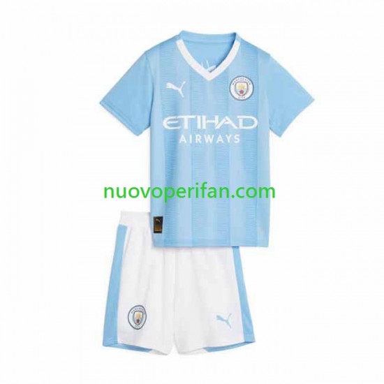 Maglie da Calcio Manchester City Bambino Prima Tenuta 2023-2024 Maniche Corte