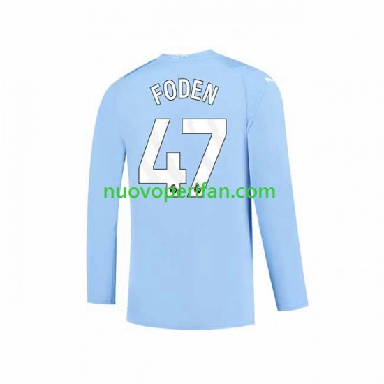 Maglie da Calcio Manchester City Phil Foden 47 Uomo Prima Tenuta 2023-2024 Maniche Lunghe