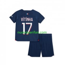 Maglie da Calcio Paris Saint-Germain Vitinha 17 Bambino Prima Tenuta 2023-2024 Maniche Corte