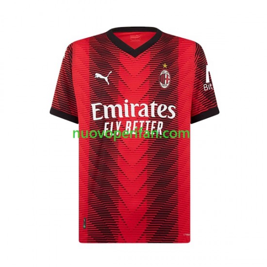 Maglie da Calcio AC Milan Rafael Leao 10 Bambino Prima Tenuta 2023-2024 Maniche Corte