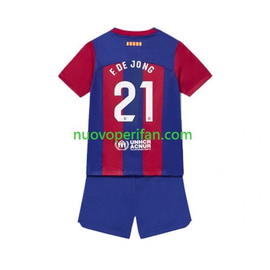 Maglie da Calcio FC Barcelona Frenkie de Jong 21 Bambino Prima Tenuta 2023-2024 Maniche Corte