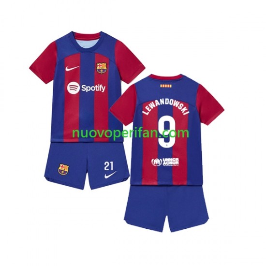 Maglie da Calcio FC Barcelona Robert Lewandowski 9 Bambino Prima Tenuta 2023-2024 Maniche Corte