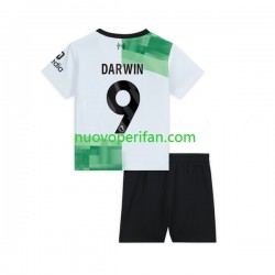 Maglie da Calcio Liverpool Darwin Nunez 9 Bambino Trasferta Tenuta 2023-2024 Maniche Corte