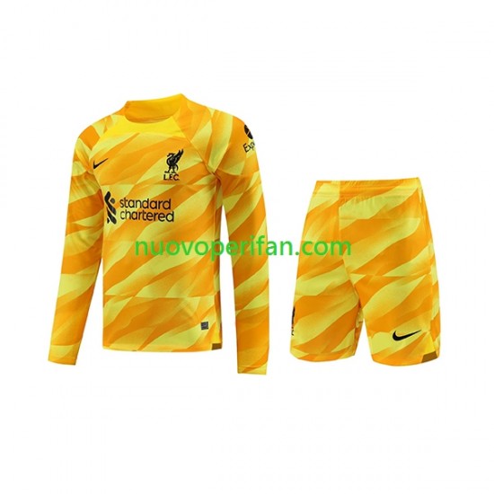 Maglie da Calcio Liverpool Portiere Bambino Alternativa Tenuta 2023-2024 Maniche Lunghe
