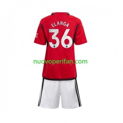 Maglie da Calcio Manchester United Anthony Elanga 36 Bambino Prima Tenuta 2023-2024 Maniche Corte