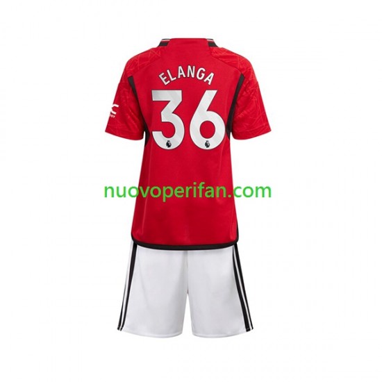 Maglie da Calcio Manchester United Anthony Elanga 36 Bambino Prima Tenuta 2023-2024 Maniche Corte