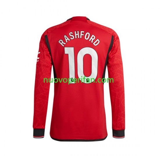 Maglie da Calcio Manchester United Marcus Rashford 10 Uomo Prima Tenuta 2023-2024 Maniche Lunghe