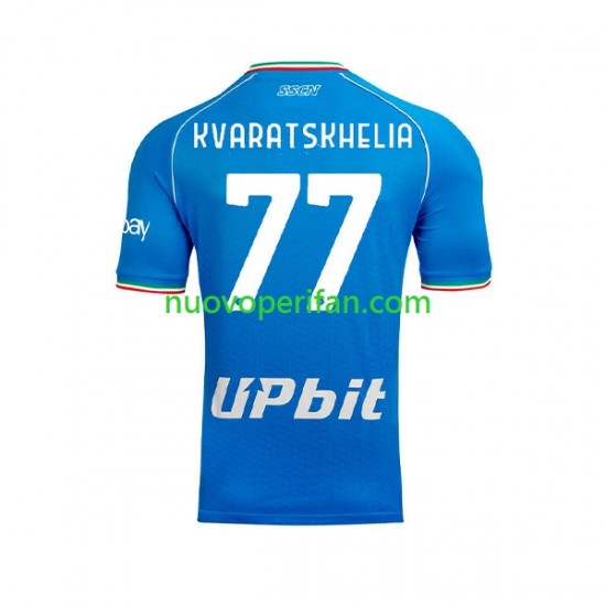 Maglie da Calcio Napoli Khvicha Kvaratskhelia 77 Uomo Prima Tenuta 2023-2024 Maniche Corte