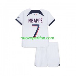 Maglie da Calcio Paris Saint-Germain Mbappé Kylian 7 Bambino Trasferta Tenuta 2023-2024 Maniche Corte