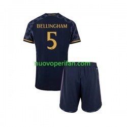 Maglie da Calcio Real Madrid Jude Bellingham 5 Bambino Trasferta Tenuta 2023-2024 Maniche Corte