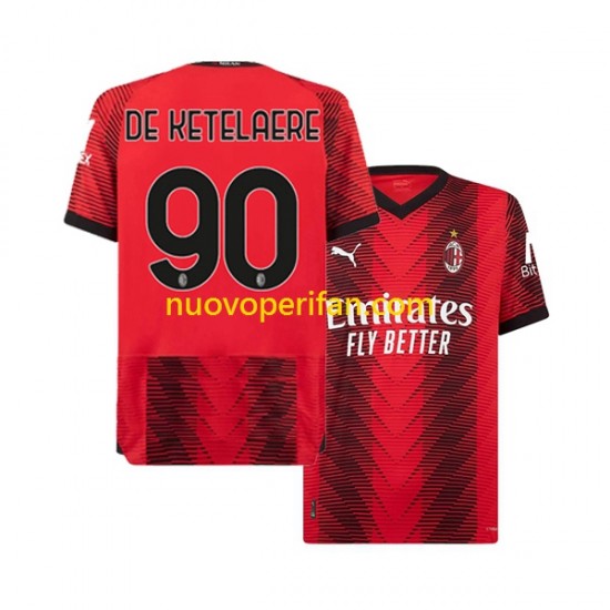 Maglie da Calcio AC Milan Charles De Ketelaere 90 Uomo Prima Tenuta 2023-2024 Maniche Corte