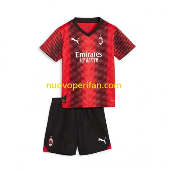 Maglie da Calcio AC Milan Bambino Prima Tenuta 2023-2024 Maniche Corte