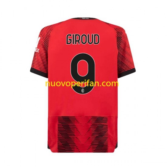 Maglie da Calcio AC Milan Olivier Giroud 9 Uomo Prima Tenuta 2023-2024 Maniche Corte